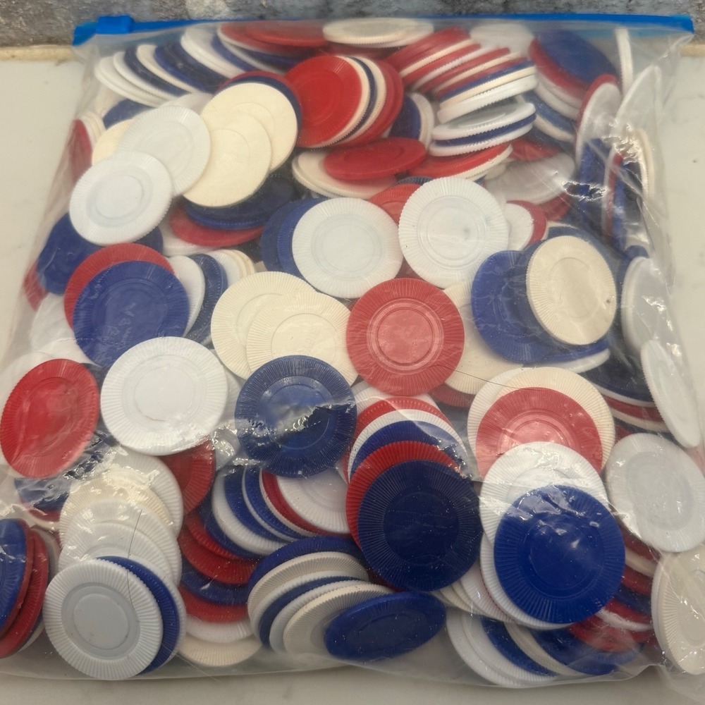 Vintage Hoyle/Bicycle Plastic Poker Chips Red White Blue Interlocking Set 2+lbs